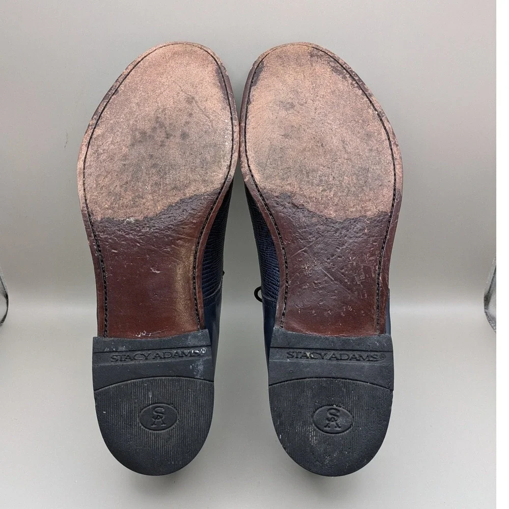 Stacy Adams Madison Navy Blue Leather Lizard Embossed Cap Toe Oxfords Mens 10 D